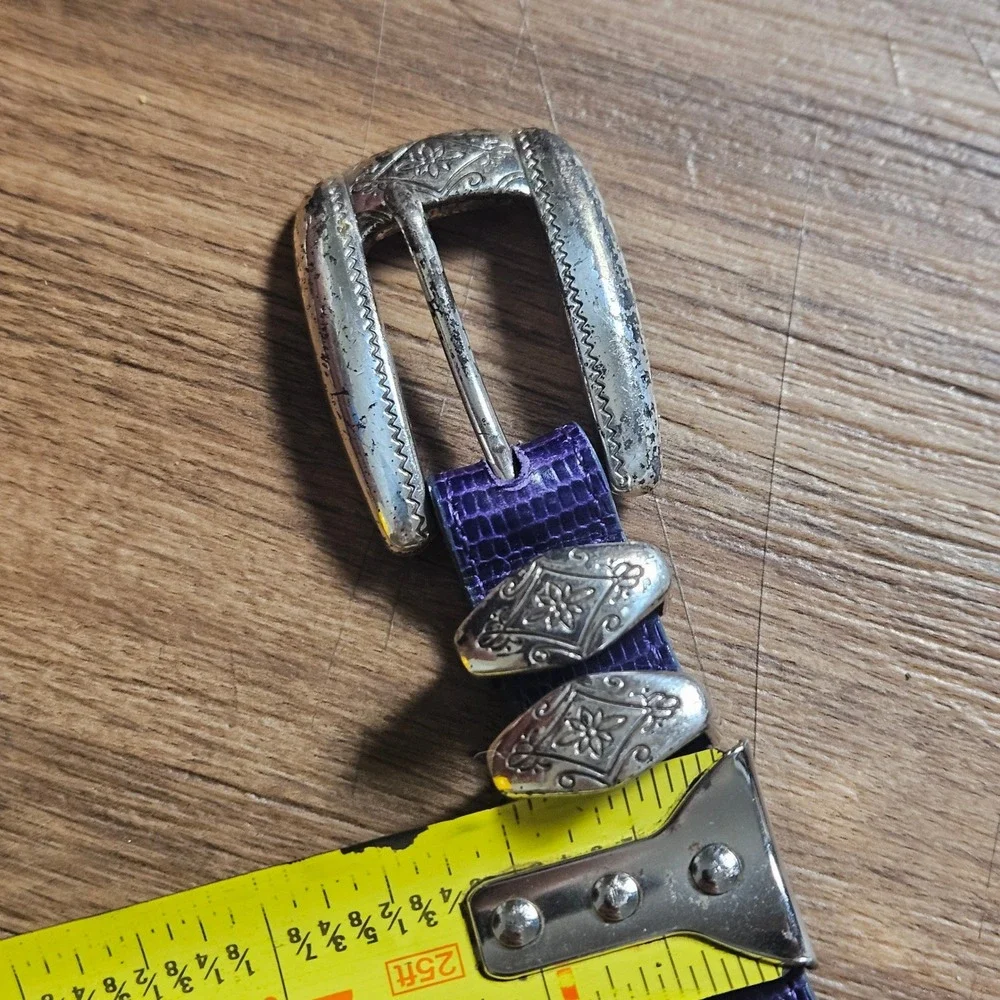 Brighton Lizard Embossed Leather Western Belt S Floral Buckle 23026 Purple